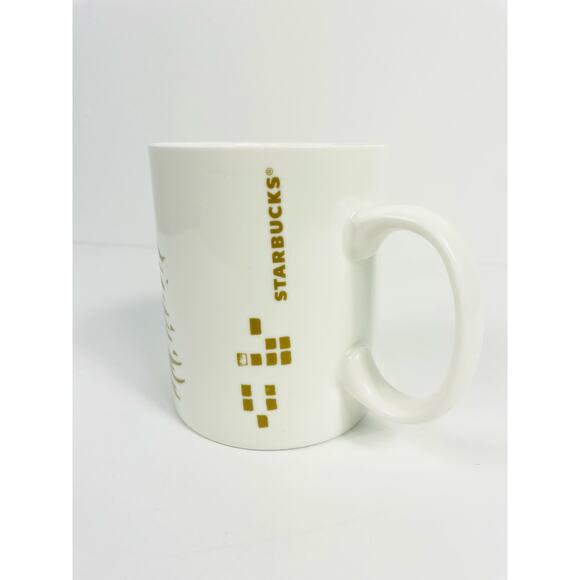 Starbucks 2014 Ivory Gold Holiday Christmas Tree Coffee Mug Cup 15.2 oz. - Picture 2 of 10